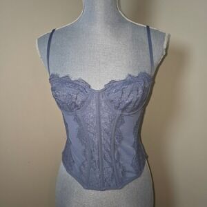 Out From Under Corset Top Blue Lace Adjustable Straps Bustier Women's M